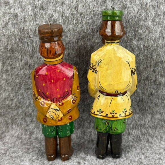 ✅2- VTG Hand-Painted Hand-Carved Russian Folk Art Wooden Christmas Ornaments - Picture 4 of 8